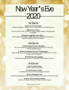 New Year's Eve 2020 Menu for $55 and $75 Seating