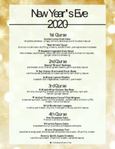 New Year's Eve 2020 Dinner Menu for $95 seating at 9:30 pm